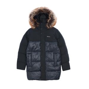 Girl's Barbour International Contrast Redford Parka Quilted Coat Black Large